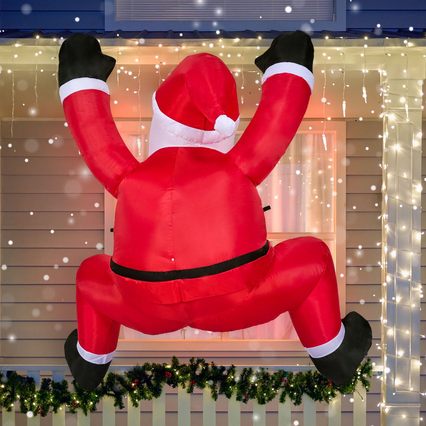 8 FT Christmas Inflatables Santa Outdoor Decorations,Christmas Reindeer and Climbing Santa Blow Ups Yard with Built-In Leds for Holiday Party Garden Lawn Decor