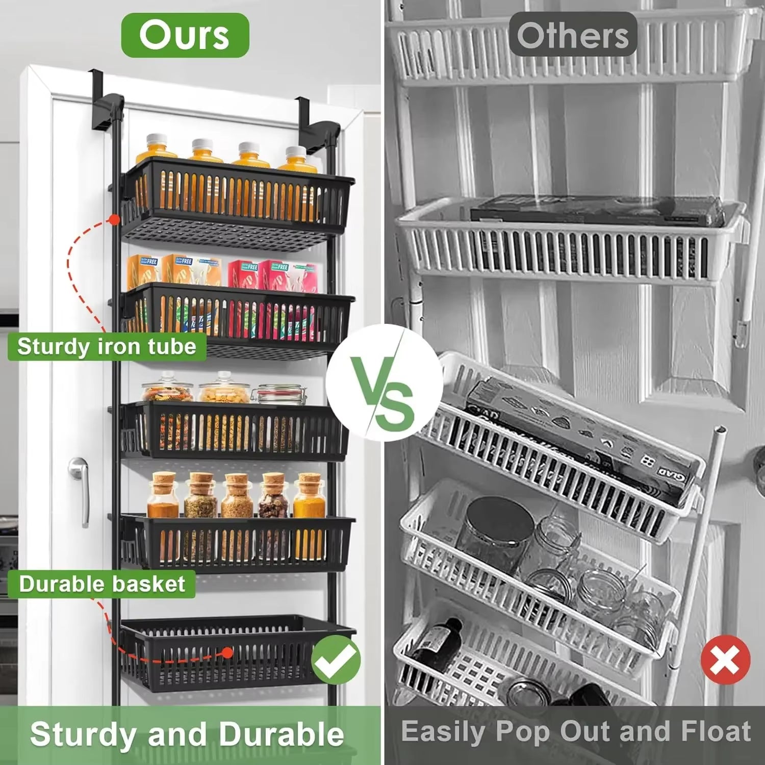 Pantry Door Organizer over the Door Pantry Organizer with 6-Tier Adjustable Baskets Heavy-Duty Metal Wall Mounted Over