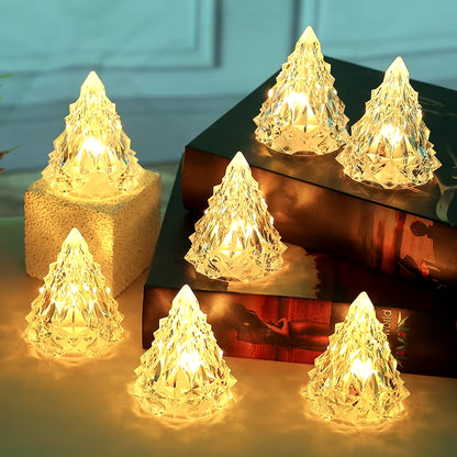 LED Crystal Night Light Warm Christmas Tree Lantern Iceberg Table Lamp Button Batteries Home Party Xmas Diamond Gift Decoration