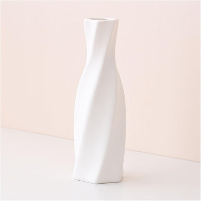 Ceramic Vase - Flowers Vase Modern Home Decor, White Geometric Decorative Vases for Living Room, Dried Flower Vase, Mantel, Table Decoration