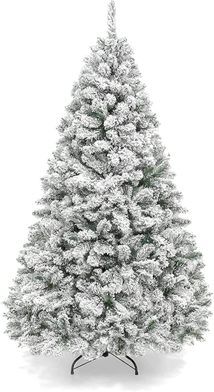 6Ft Snow Flocked Hinged Artificial Christmas Tree, White