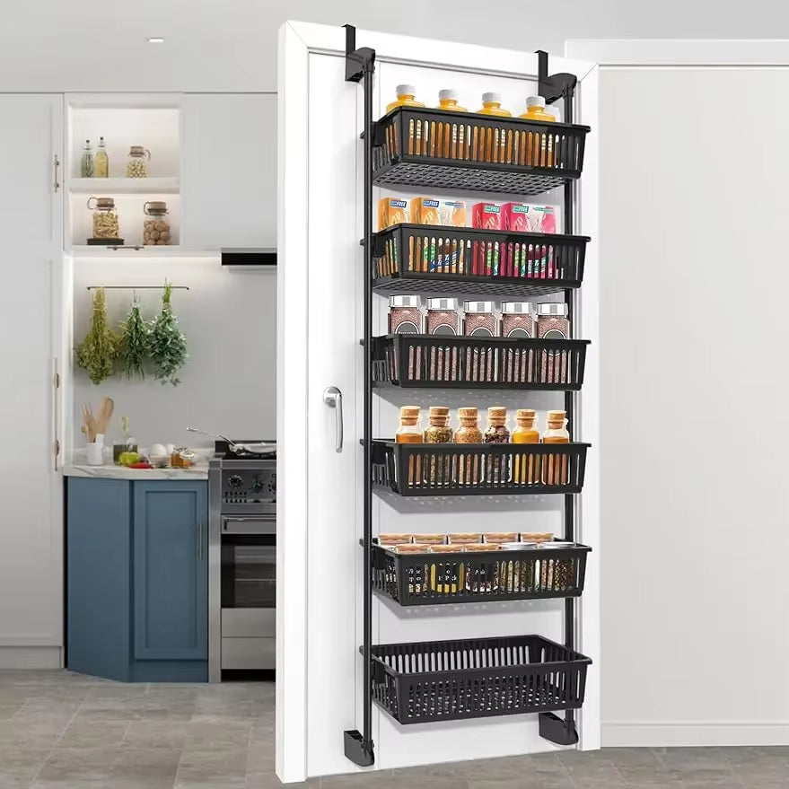 Pantry Door Organizer over the Door Pantry Organizer with 6-Tier Adjustable Baskets Heavy-Duty Metal Wall Mounted Over